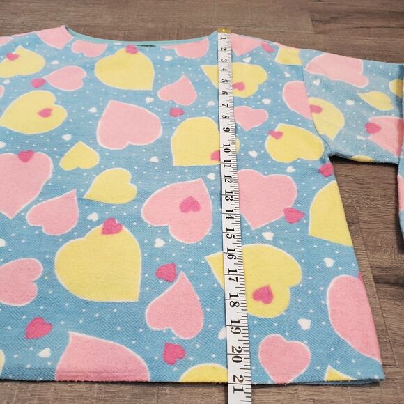 Vintage Gitano All Over Heart Print Sweater M Pink Blue Kidcore Pastel Anime 80s - Picture 8 of 10